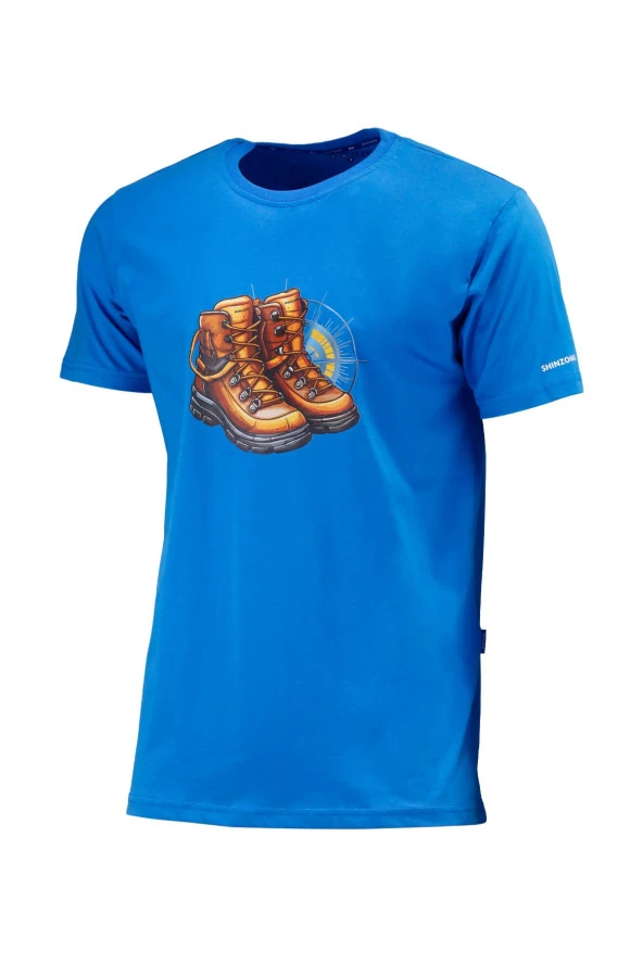 Erkek Bisiklet Yaka Standart Fit Bot Göğüs Baskılı Koyu mavi T-Shirt ürün görseli 1