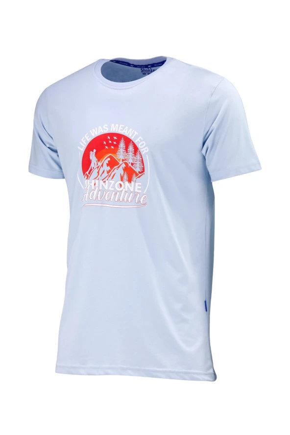 Erkek Bisiklet Yaka Standart Göğüs Baskılı Mavi T-Shirt ürün görseli 1