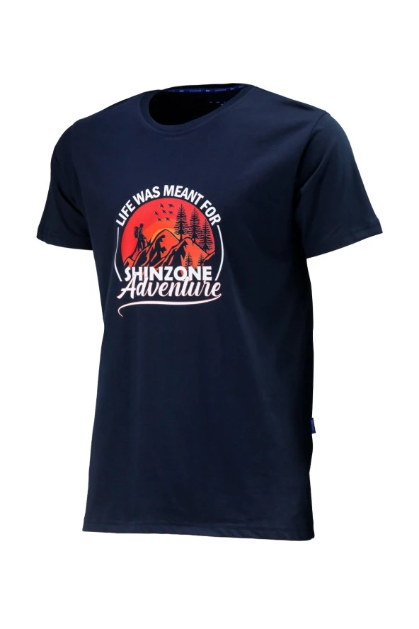Erkek Bisiklet Yaka Standart Göğüs Baskılı Lacivert T-Shirt ürün görseli 1