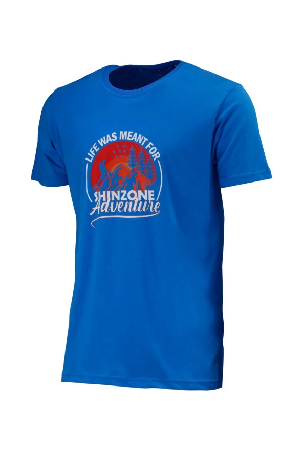 Erkek Bisiklet Yaka Standart Göğüs Baskılı Koyu Mavi T-Shirt ürün görseli 1