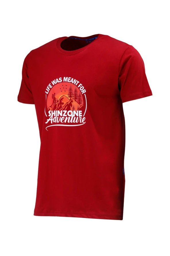 Erkek Bisiklet Yaka Standart Göğüs Baskılı Bordo T-Shirt ürün görseli 1
