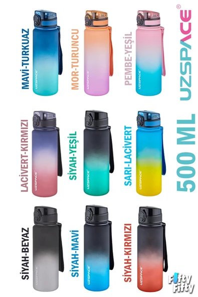 Uzspace FiftyFifty 500ml Çift Renk Softtouch FF Collection Tritan Su Matarası ürün görseli 1
