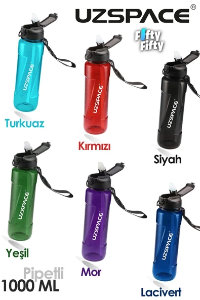 Uzspace FiftyFifty PİPETLİ 1000ml -Büyük Boy- Tritan Su Matarası ürün görseli 1