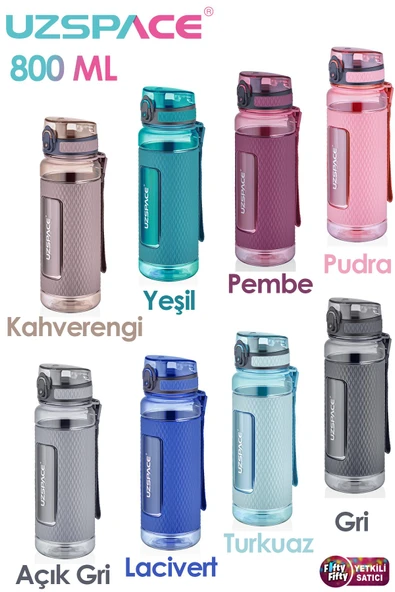 Uzspace FiftyFifty 800ml -BÜYÜK BOY- Tritan Su Matarası Silikon Korumalı Kaydırmaz Gövde ürün görseli 1