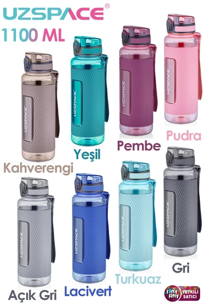 Uzspace FiftyFifty 1100ml -MEGA BÜYÜK BOY- Tritan Su Matarası Silikon Korumalı Kaydırmaz Gövde ürün görseli 1