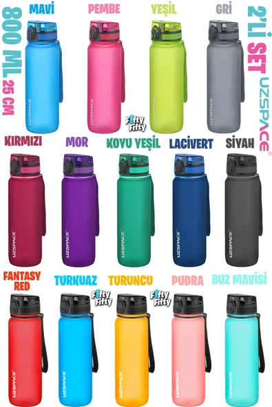 Uzspace 2'li Tritan Matara Seti 800 ml 14 Farklı Renk Seçeneği FiftyFifty-3053seta ürün görseli 1