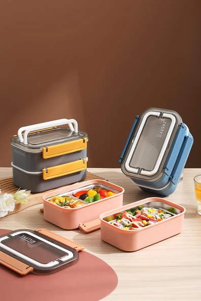 Vagonlife 1600 ML Bento Lunch Box Ofis-Okul İçin Yeni Nesil Sefer Tası Çift Kat 4 bölme Paslanmaz Çelik F494 ürün görseli 1