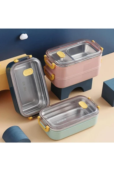 Vagonlife 1400 ML Bento Lunch Box Ofis-Okul İçin Yeni Nesil Sefer Tası 2 kat Taşıma Kulplu Çelik FF 363-7 ürün görseli 1