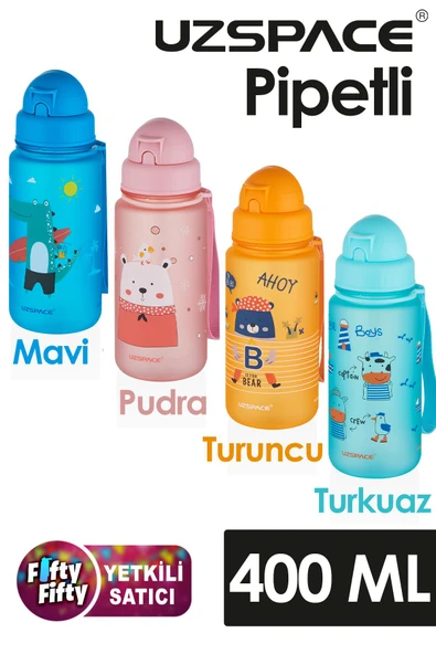 Uzspace Figürlü  400 ml Pipetli  Tritan Çocuk Su Matarası ürün görseli 1
