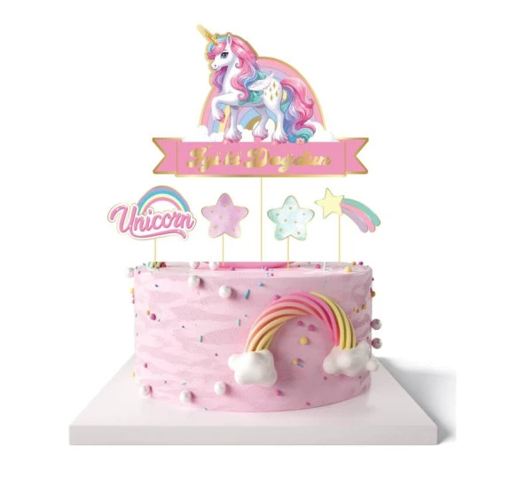 Unicorn Temalı Pasta Süsü Kürdan 5 li ürün görseli 1