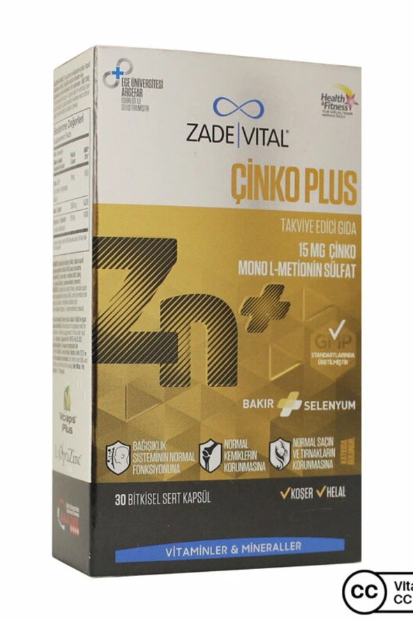 Zade Vital Çinko Plus 15 Mg 30 Kapsül ürün görseli 1