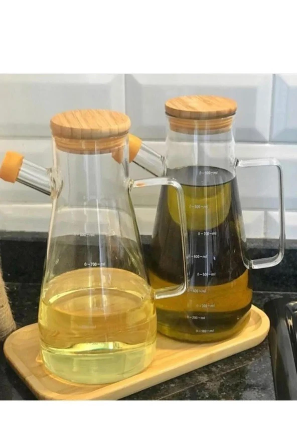 Bambu Kapaklı ve Bambu Altlıklı Borosilikat Cam Yağlık Sirkelik - 3 lü Set 900 ml Masterchef Yağdanlık Seti ürün görseli 1