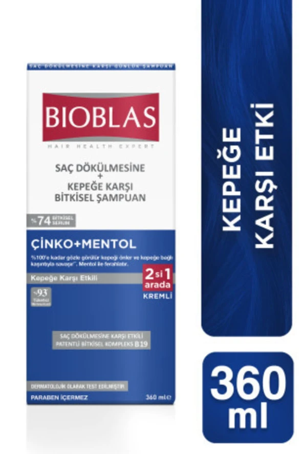 BİOBLAS 2’Si 1 Arada Kepek Karşıtı Şampuan – Mentol Ferahlığı 360 Ml ürün görseli 1