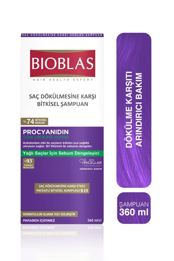 BİOBLAS Yağlı Saçlar İçin Arındırıcı Şampuan 360 Ml - Saç Dökülmesine & Yağlanmaya Karşı ürün görseli 1