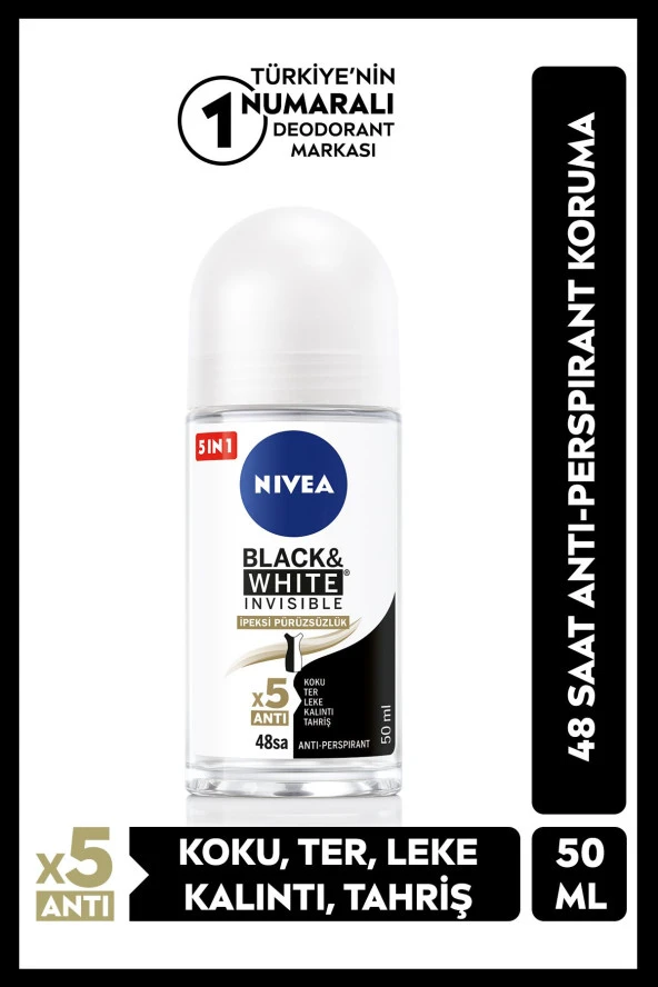 NİVEA Black&White Invisible Ipeksi Pürüzsüz Roll-On Kadın 50Ml ürün görseli 1