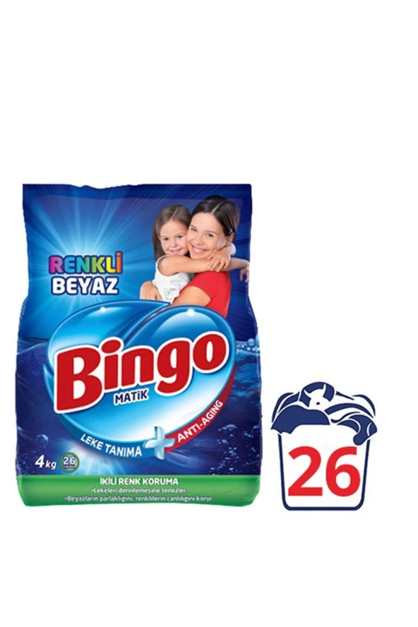 BİNGO Matik Toz Çamaşır Deterjanı Renkli & Beyaz 26 Yıkama (4 Kg) ürün görseli 1