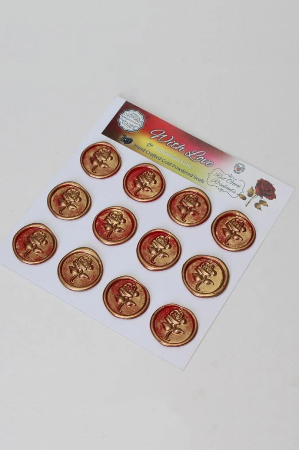 Mühürcüm Red Gold Rosebuds 12 Adet 3D Hazır Kendinden Yapışkanlı Sticker Mühür RM2105 ürün görseli 1