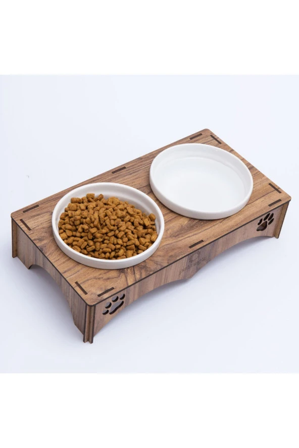 Petmagic Ahşap, Beyaz Seramik Kaseli Kedi, Mini Irk Köpek Mama Kabı, Ahşap ürün görseli 1