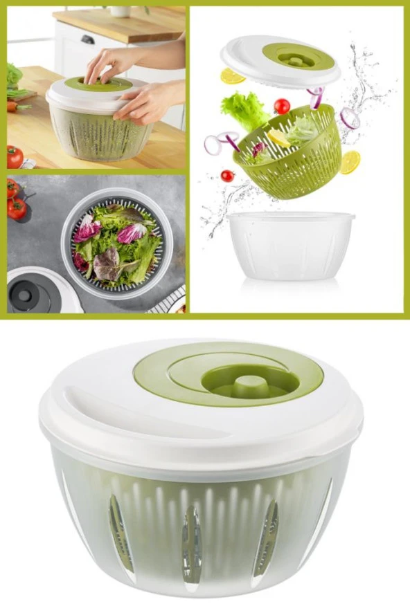 Flora Pratik Salata ve Sebze Kurutucu 4,5 Litre, Meyve Sebze Marul Yeşillik Yıkama Kurutma Kabı Yeşil ürün görseli 1