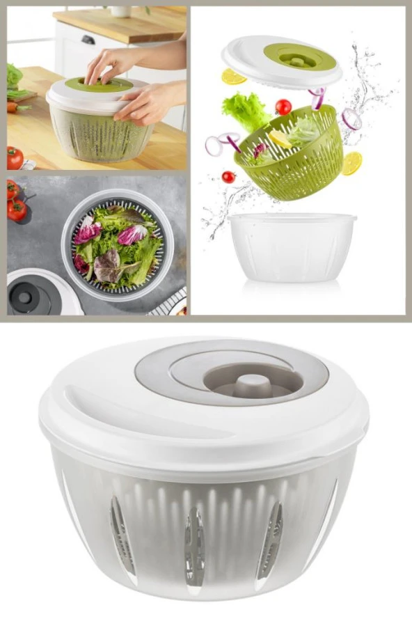Flora Pratik Salata ve Sebze Kurutucu 4,5 Litre, Meyve Sebze Marul Yeşillik Yıkama Kurutma Kabı Bej ürün görseli 1