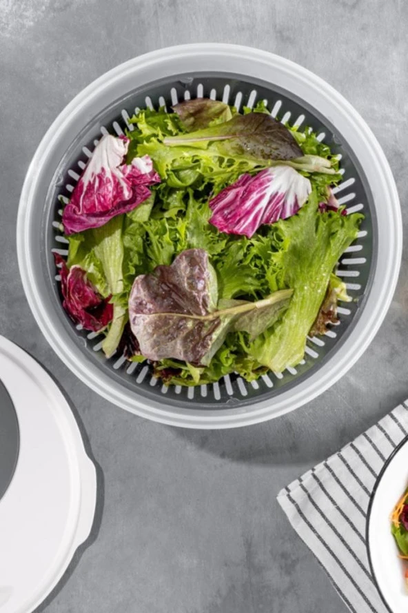 Flora Pratik Salata ve Sebze Kurutucu 4,5 Litre, Meyve Sebze Marul Yeşillik Yıkama Kurutma Kabı Antrasit ürün görseli 1