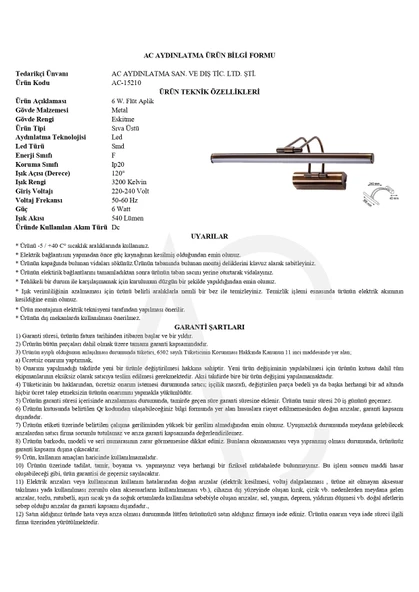 6W Eskitme Flüt Aplik 3200K (Amber Işık) - Resim 2