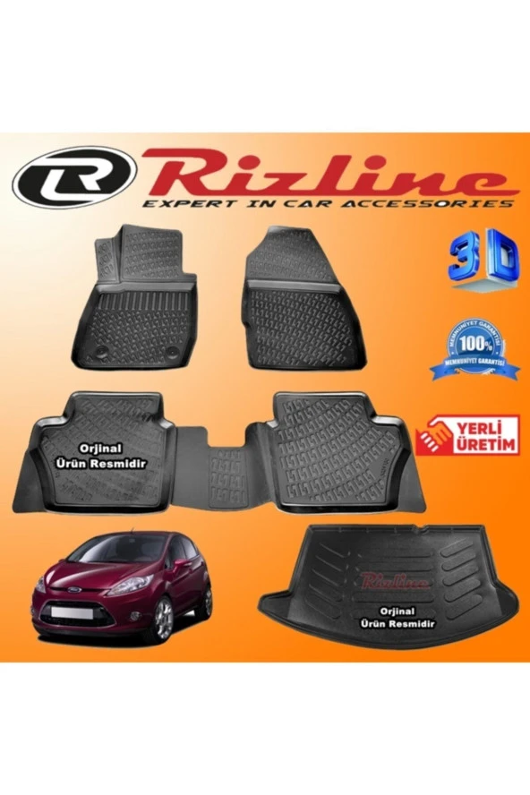 Rizline  Ford Fiesta 3d Paspas + 3d Bagaj Havuzu Hb 2009-2018 Arası Siyah Set ürün görseli 1