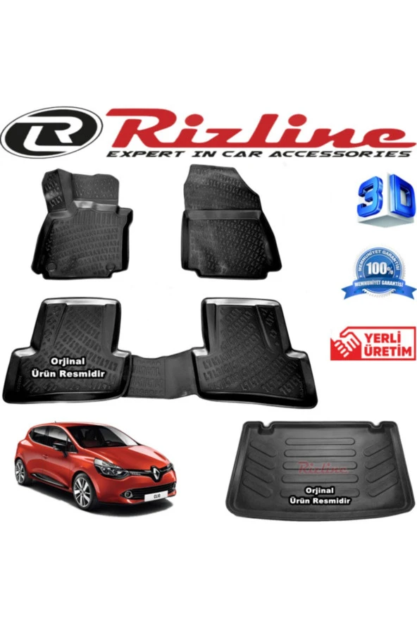 Rizline  Renault Clio 4 3d Paspas + 3d Bagaj Havuzu Hb 2012-2019 Arası Siyah Set ürün görseli 1