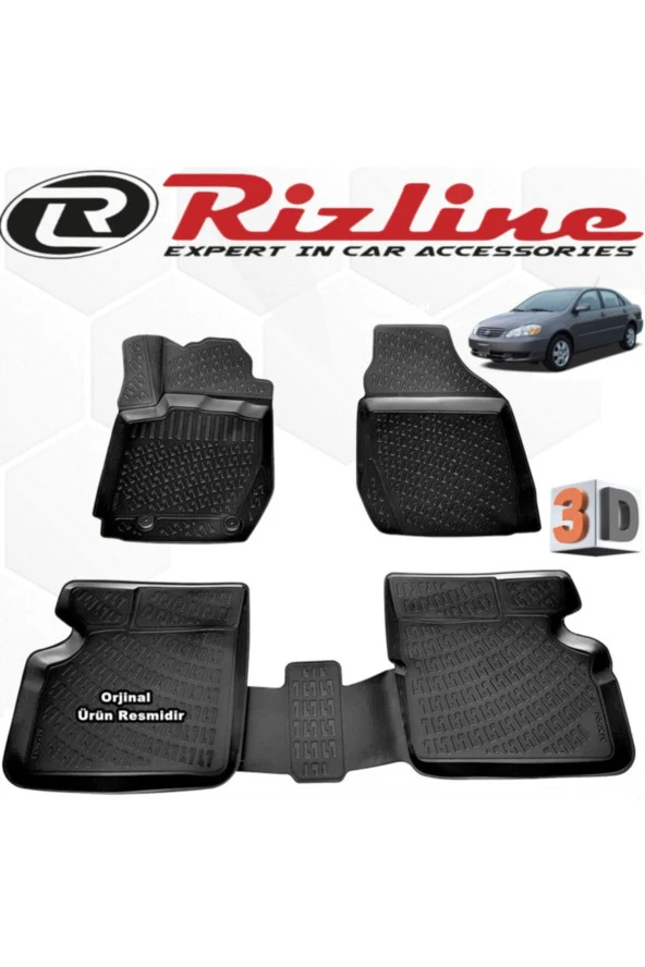 Rizline  Toyota Corolla 3d Paspas Havuzlu Hb 2001 - 2006 Arası Siyah 4 Parça Set ürün görseli 1