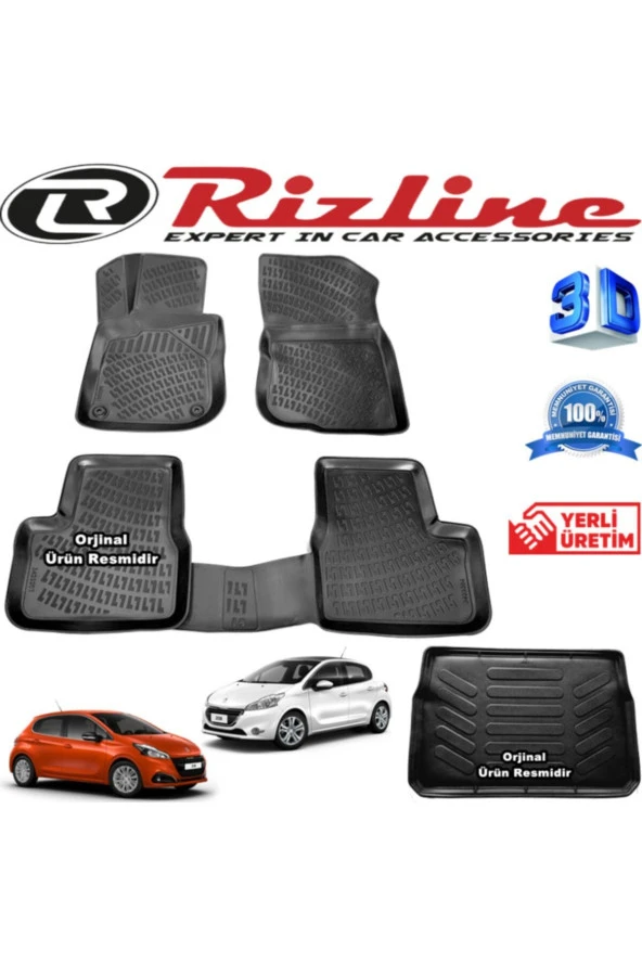 Rizline PEUGEOT 208 HB  3D Paspas +  3D Bagaj Havuzu 2012-2019 Arası Siyah SET ürün görseli 1