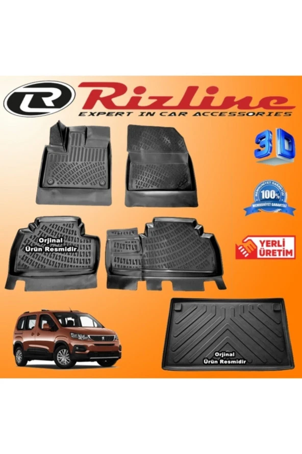 Rizline  Peugeot Rifter 3d Paspas + 3d Bagaj Havuzu 2019 Sonrası Siyah Set ürün görseli 1