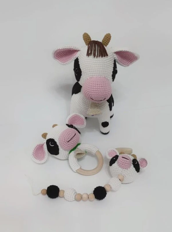 Buzu Sevimli Buzağı Yeni Doğan Seti Amigurumi Organik Oyuncak ürün görseli 1