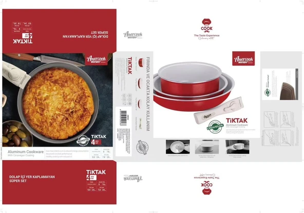 Bondy Amercook 4 Parça Tava Seti - Kırmızı - Resim 2