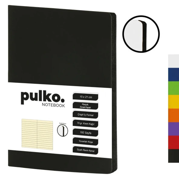 PULKO Notebook Not Defteri, (15x21cm), Kauçuk Esnek Kapak, 192 Sayfa, Krem Kağıt, Çizgili, 017, ürün görseli 1