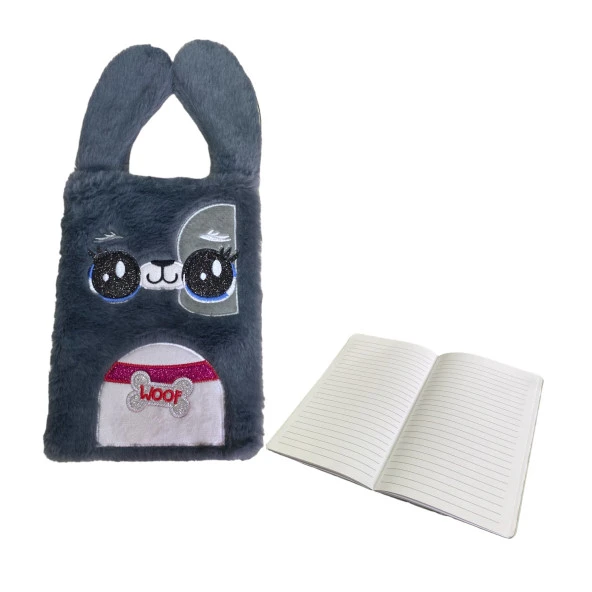 Maxx Fy-5 Woof Kulaklı Pelüş Defter 80 Ypr Çizgili - Gri ürün görseli 1