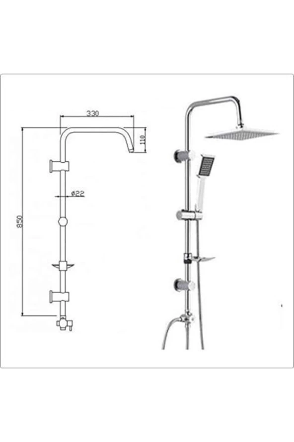 Tema 53260 Rain Quadro Tepe Duş Seti - Resim 5