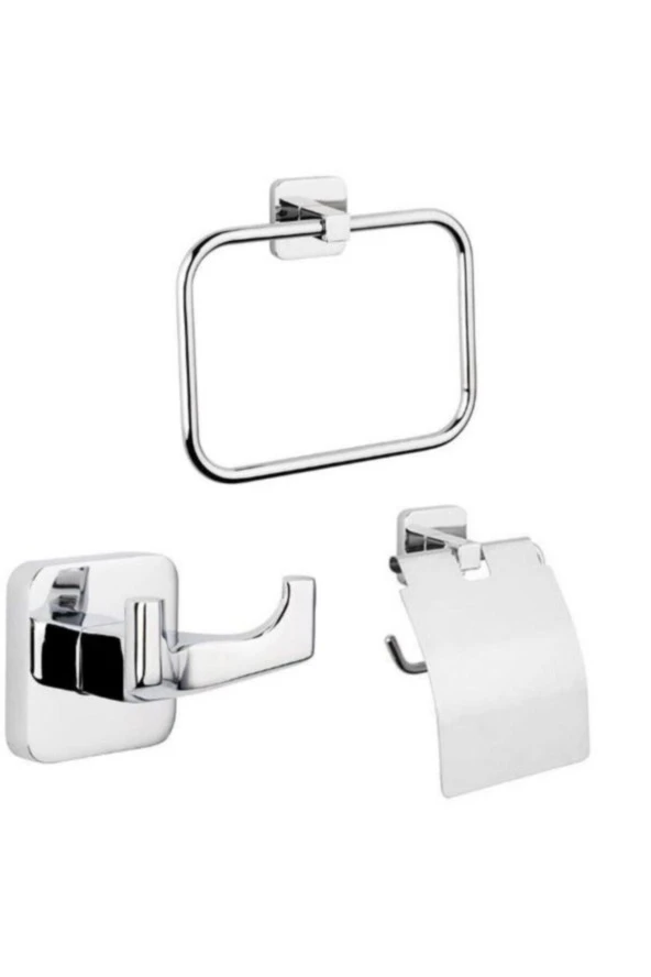 Tema Kare 3 Lü Set Yuvarlak Havluluk + Askılık + Tuvalet Kağıtlık ürün görseli 1