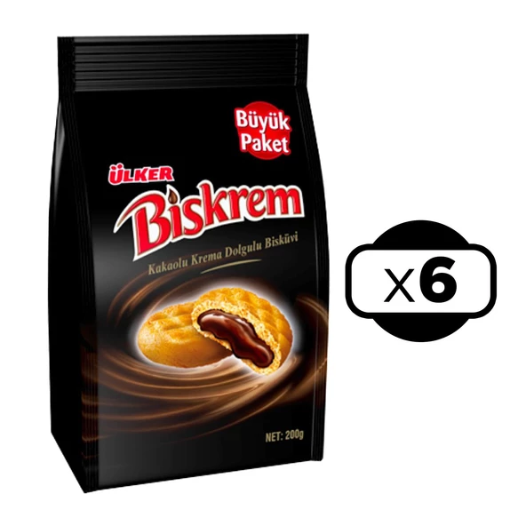 Ülker Biskrem Kakaolu Krema Dolgulu Bisküvi 200 gr x 6 Adet ürün görseli 1