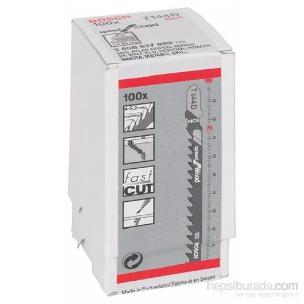 Bosch Dekupaj Bıçağı T 144 D Speed For Wood 100'Lü ürün görseli 1