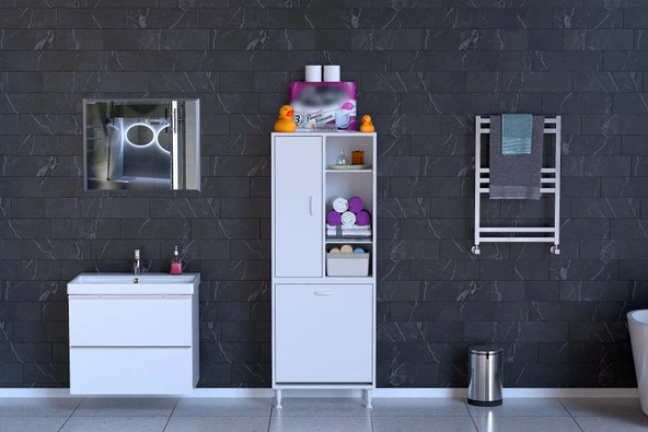 MODİLAYN DİLSU 55x160 cm Kirli Çamaşır Bölmeli Çok Amaçlı Banyo Dolabı ürün görseli 1