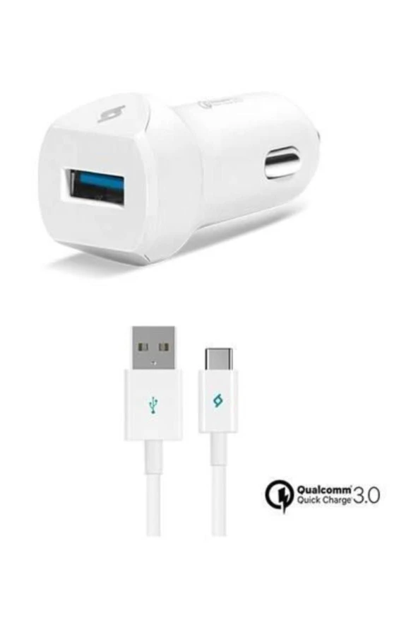 Ttec SpeedCharger QC 3.0 Serisi Type-C Kablolu Hızlı Araç Şarj Cihazı Beyaz ürün görseli 1