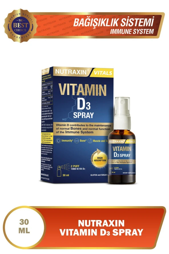 NUTRAXIN VİTAMİN D3 SPREY 1000 IU 30ML ürün görseli 1