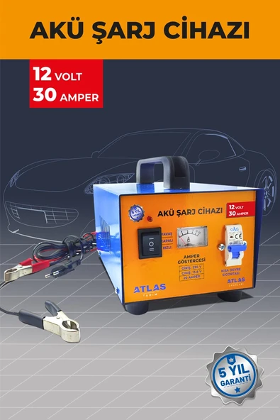 ATLAS AKÜ ŞARJ CİHAZI 12 VOLT 30 AMPER 5 YIL GARANTİ ürün görseli 1