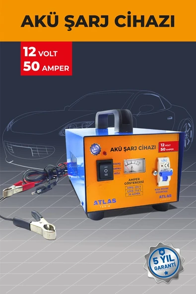 ATLAS AKÜ ŞARJ CİHAZI 12 VOLT 50 AMPER 5 YIL GARANTİ ürün görseli 1