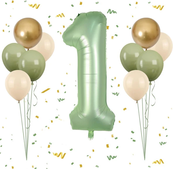 Retro Adaçayı Yeşil Rakam Folyo Balon Seti ürün görseli 1