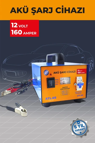 ATLAS AKÜ ŞARJ CİHAZI 12 VOLT 160 AMPER 5 YIL GARANTİ ürün görseli 1