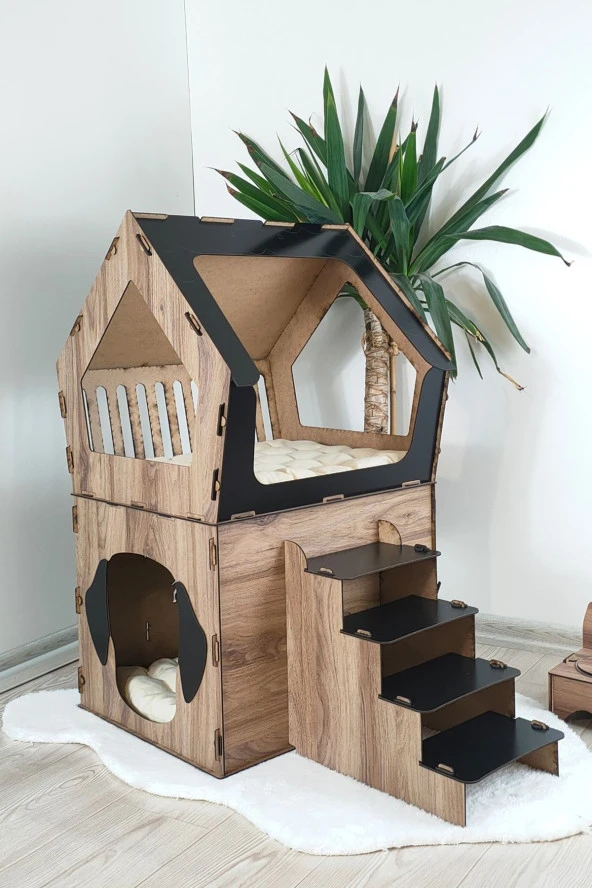 Mavitrend Küçük Irk Köpekler Için Büyük Xxl Teraslı Köpek Kulubesi 5kg Ve Üzeri Köpekler İçin Kahve - Siyah Renk ürün görseli 1