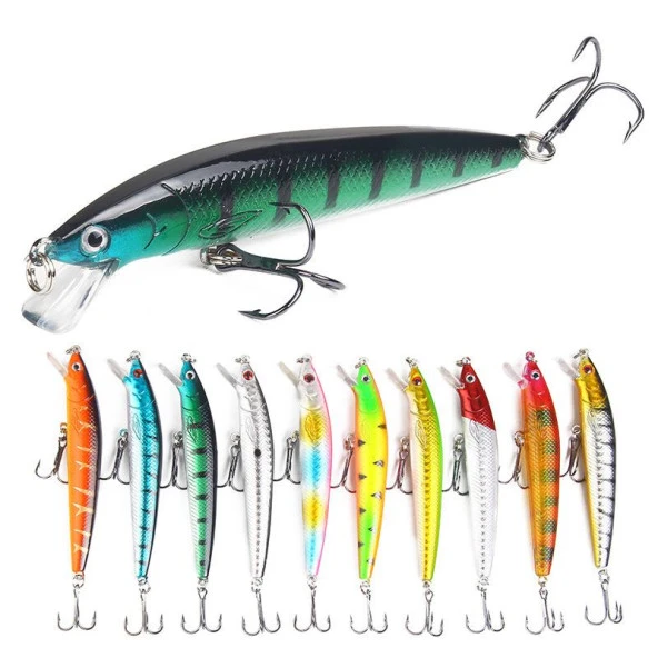 Valkyrie 10 Adet 10cm 9gr Minnow Sahte Olta Yem Seti Rapala 1m Derinlik 10 Farklı Renk Karbon Çelik İğne ürün görseli 1