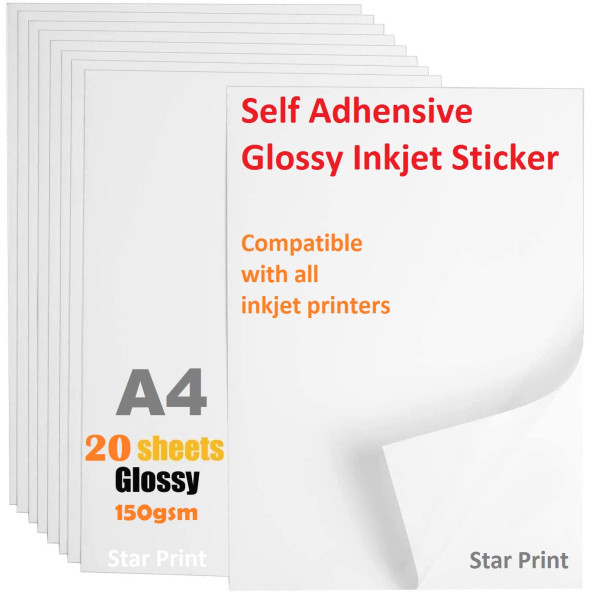 Starprint 20 Adet 150gsm A4 Yapışkanlı Parlak Fotoğraf Kağıdı STİCKER ürün görseli 1