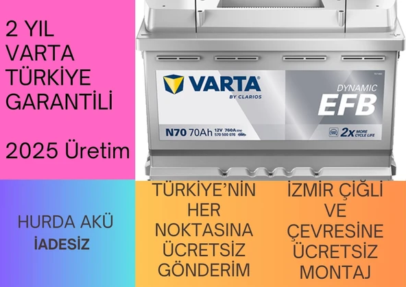 Varta Blue Dynamic N70 Start-Stop EFB 12 V 70 Ah 760 CCA Akü - 2025 ürün görseli 1